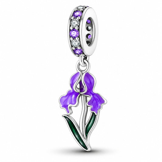 S925 Sterling Silver Iris Flower Charm for Bracelets