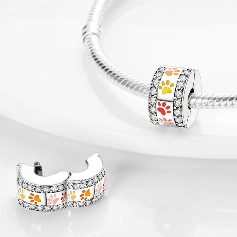 Multicolour Dog Claw Clip Sterling Silver Charm Hallmarked S925 for Charm Bracelet and Necklace