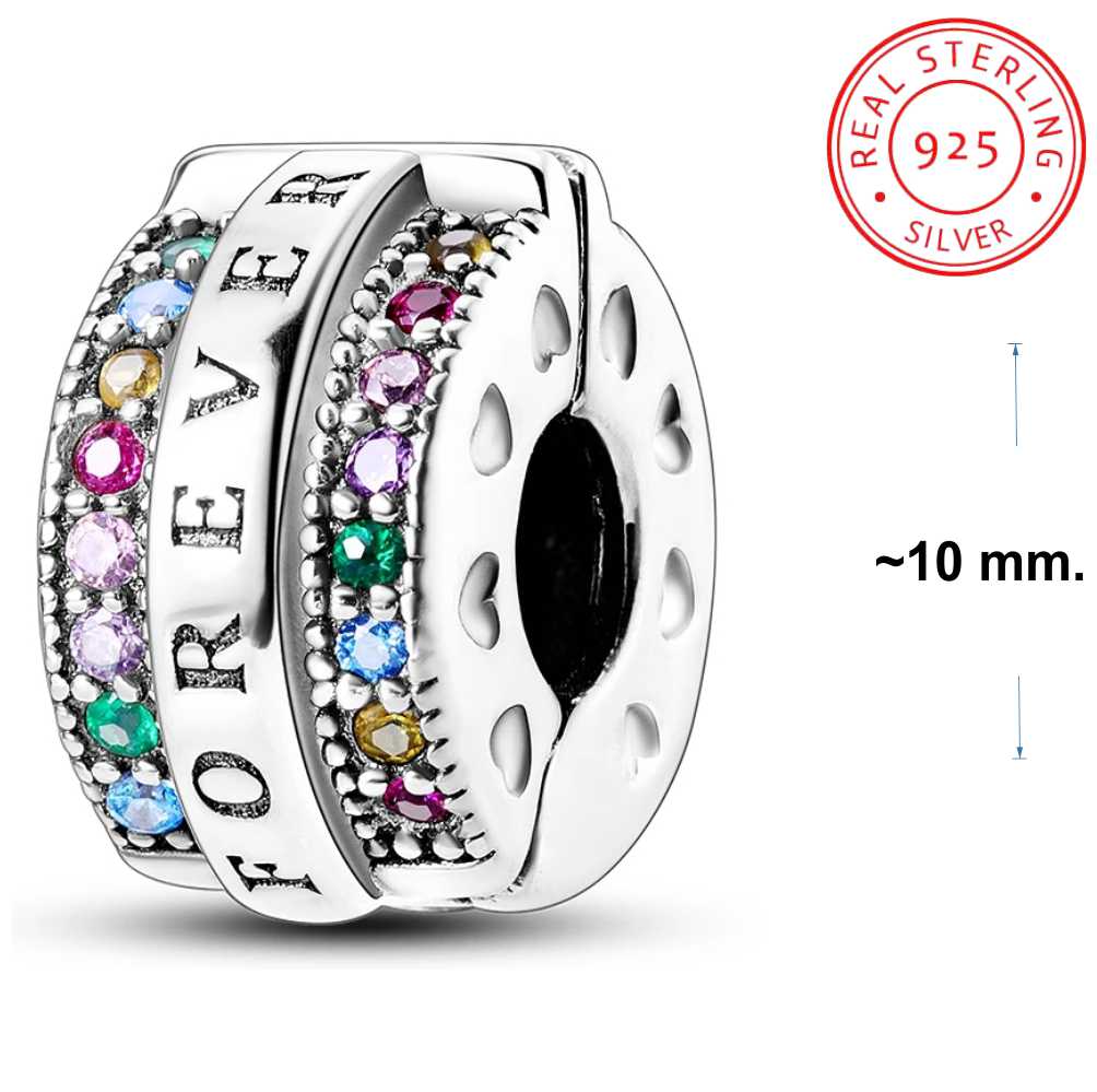 Multicolour Forever Clip Sterling Silver Charm Hallmarked S925 for Charm Bracelet and Necklace