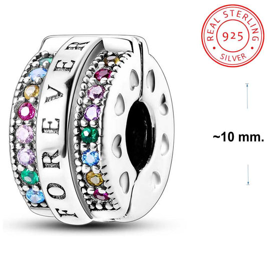 Multicolour Forever Clip Sterling Silver Charm Hallmarked S925 for Charm Bracelet and Necklace