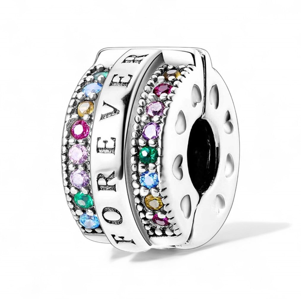 Multicolour Forever Clip Sterling Silver Charm Hallmarked S925 for Charm Bracelet and Necklace