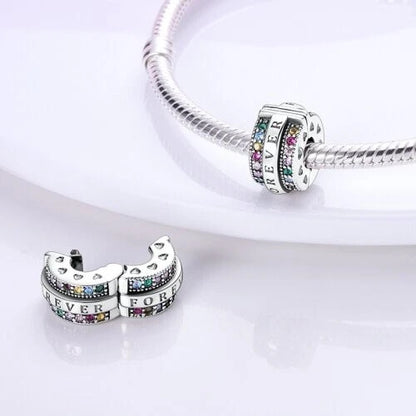 Multicolour Forever Clip Sterling Silver Charm Hallmarked S925 for Charm Bracelet and Necklace