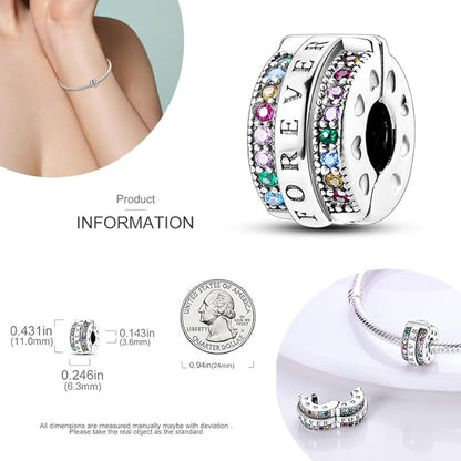 Multicolour Forever Clip Sterling Silver Charm Hallmarked S925 for Charm Bracelet and Necklace