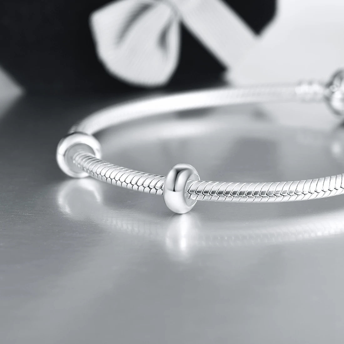 Round Silicone Stopper Beads Sterling Silver Charm Hallmarked S925 for Charm Bracelet and Necklace