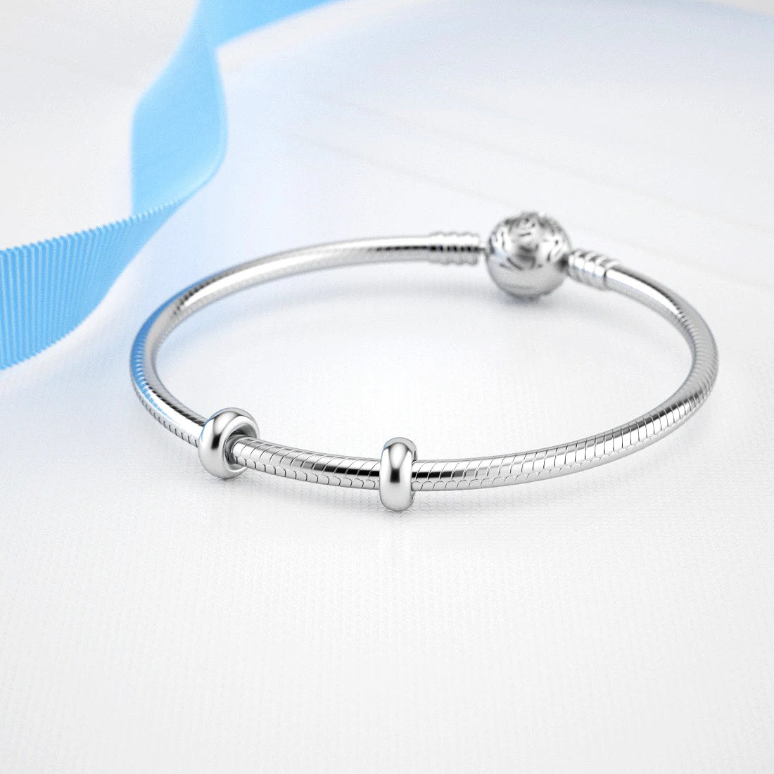 Round Silicone Stopper Beads Sterling Silver Charm Hallmarked S925 for Charm Bracelet and Necklace