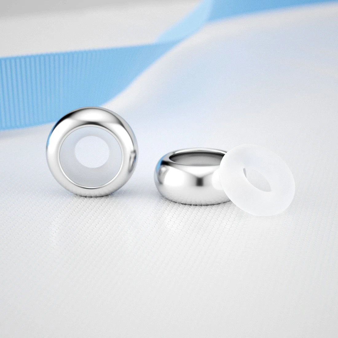 Round Silicone Stopper Beads Sterling Silver Charm Hallmarked S925 for Charm Bracelet and Necklace