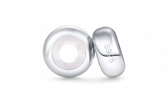 Round Silicone Stopper Beads Sterling Silver Charm Hallmarked S925 for Charm Bracelet and Necklace