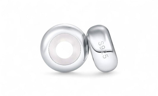 Round Silicone Stopper Beads Sterling Silver Charm Hallmarked S925 for Charm Bracelet and Necklace