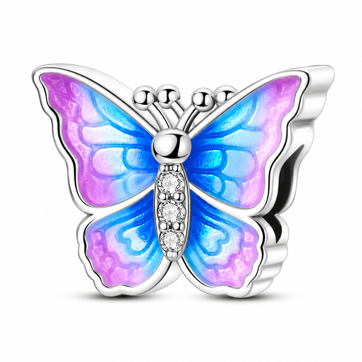 Silver Plated Blue Purple Butterfly Bead Sterling Silver Charm Hallmarked S925 for Charm Bracelet and Necklace