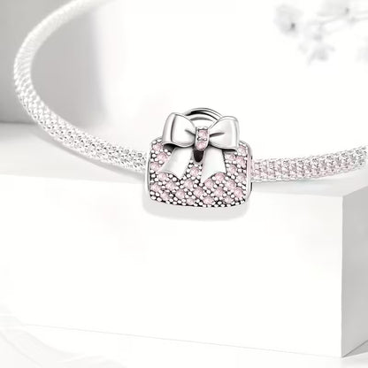 Handbag With A Bow Sterling Silver Charm Hallmarked S925 for Charm Bracelet and Necklace