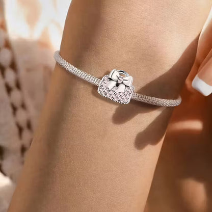 Handbag With A Bow Sterling Silver Charm Hallmarked S925 for Charm Bracelet and Necklace