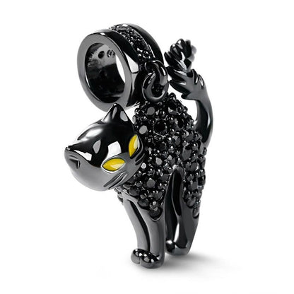 Black Cat Dangle Sterling Silver Charm Hallmarked S925 for Charm Bracelet and Necklace