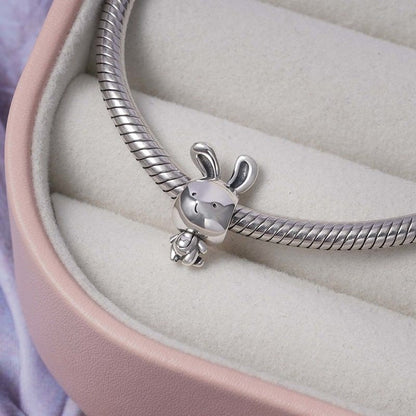 Cute Rabbit Bunny Sterling Silver Charm Hallmarked S925 for Charm Bracelet and Necklace