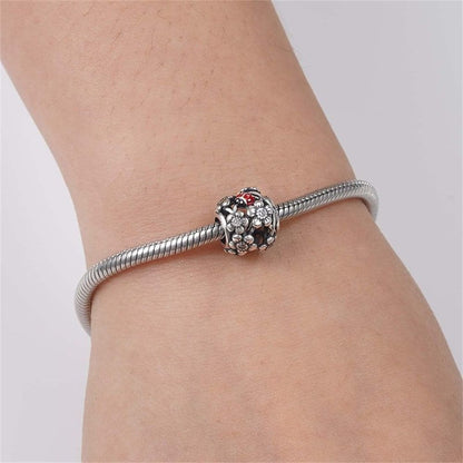 Ladybug and Flower Sterling Silver Charm Hallmarked S925 for Charm Bracelet and Necklace