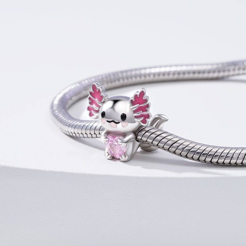 Pink Mexican Axolotl Charm For Bracelet, S925 Sterling Silver