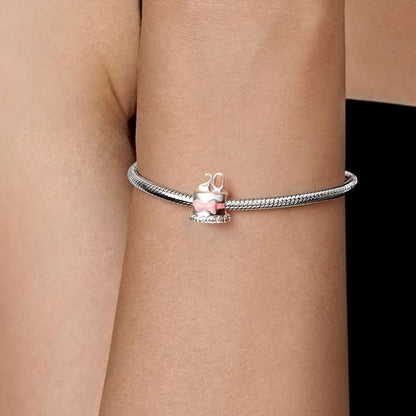 20th Happy Birthday Cake Sterling Silver Charm Hallmarked S925 for Charm Bracelet and Necklace