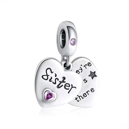 Sister Heart Dangle Sterling Silver Charm Hallmarked S925 for Charm Bracelet and Necklace