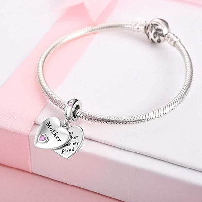 Mother Heart Dangle Sterling Silver Charm Hallmarked S925 for Charm Bracelet and Necklace