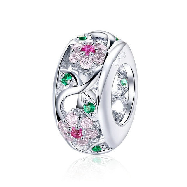 Openwork Floral Charm For Bracelet Spacer Charm for Mum Mother Mama, S925 Sterling Silver
