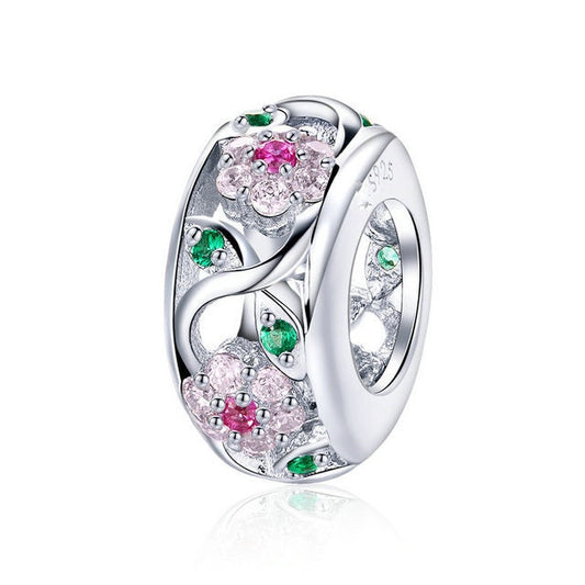 Openwork Floral Charm For Bracelet Spacer Charm for Mum Mother Mama, S925 Sterling Silver